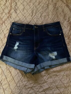 Kendall & Kylie Dark Blue Distressed Cuffed Denim Shorts